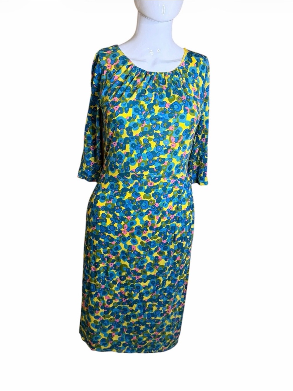 Boden Yellow, Blue & Pink Floral Scoop-Neck Midi Dress